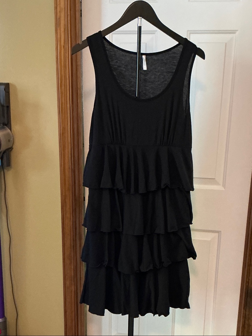 Sleeveless Black Tiered Ruffle Midi Dress